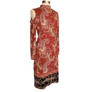 JM Collection Cold-Shoulder Paisley Midi Dress M Red/Black Cottagecore Festive